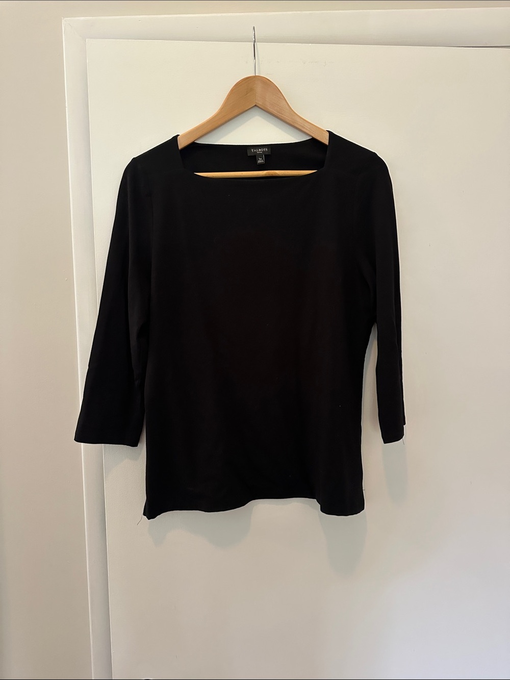 Talbots Black Square Neck 3/4 Sleeve Top